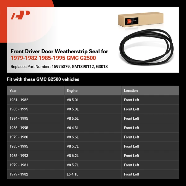 Front Driver Door Weatherstrip Seal for 1979-1982 1985-1995 GMC G2500