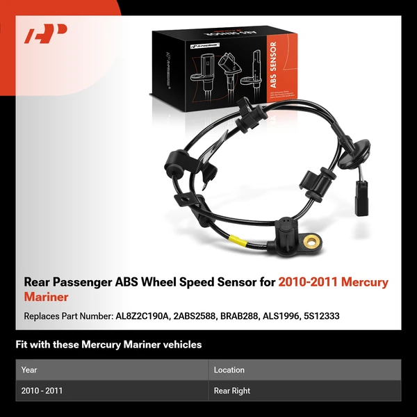 Rear Passenger ABS Wheel Speed Sensor for 2010-2011 Mercury Mariner