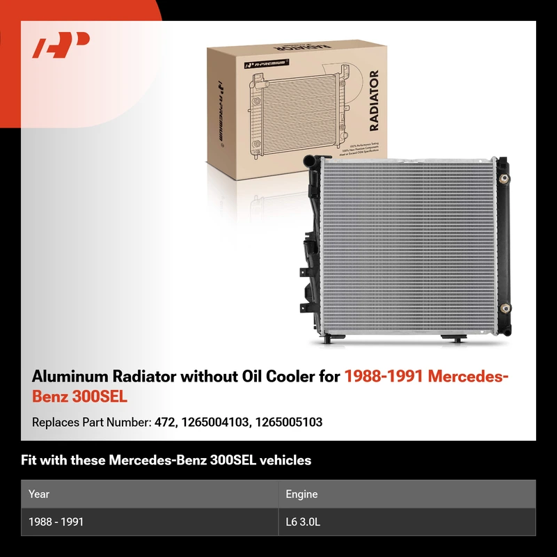 Aluminum Radiator without Oil Cooler for 1988-1991 Mercedes-Benz 300SEL