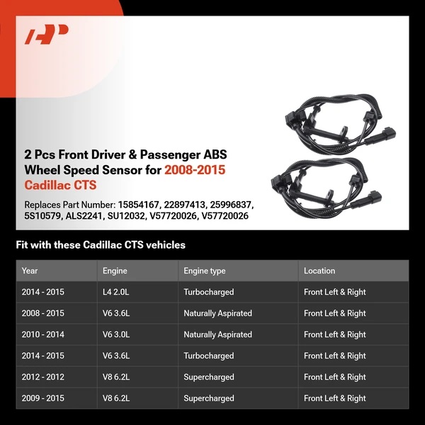 2 Pcs Front Driver & Passenger ABS Wheel Speed Sensor for 2008-2015 Cadillac CTS