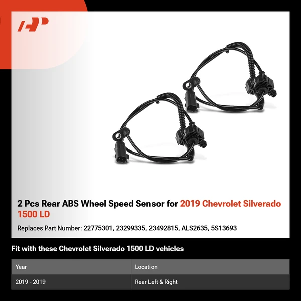 2 Pcs Rear ABS Wheel Speed Sensor for 2019 Chevrolet Silverado 1500 LD