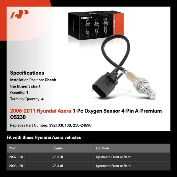 2006-2011 Hyundai Azera 1-Pc Oxygen Sensor 4-Pin A-Premium OS230