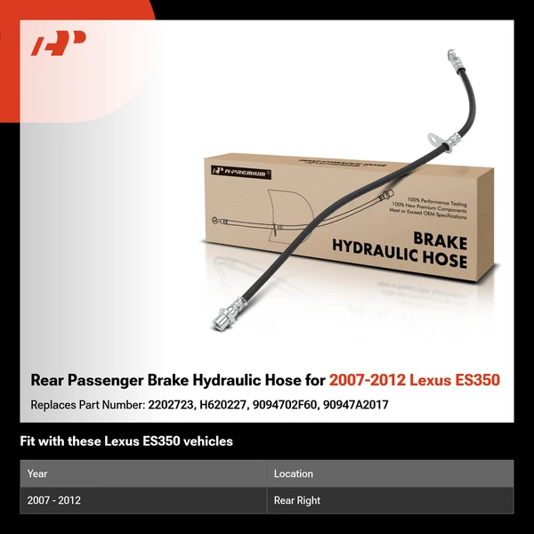 Rear Passenger Brake Hydraulic Hose for 2007-2012 Lexus ES350