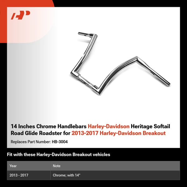 14 Inches Chrome Handlebars Harley-Davidson Heritage Softail Road Glide Roadster for 2013-2017 Harley-Davidson Breakout