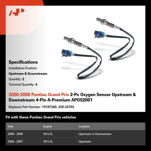 2006-2008 Pontiac Grand Prix 2-Pc Oxygen Sensor Upstream & Downstream 4-Pin A-Premium APOS2001