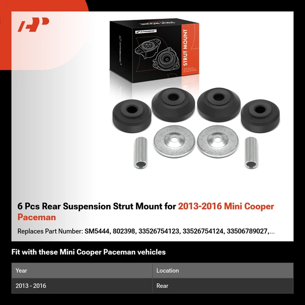 6 Pcs Rear Suspension Strut Mount for 2013-2016 Mini Cooper Paceman