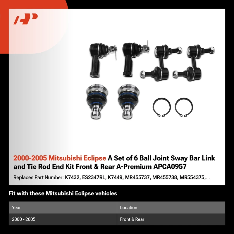 2000-2005 Mitsubishi Eclipse A Set of 6 Ball Joint Sway Bar Link and Tie Rod End Kit Front & Rear A-Premium APCA0957