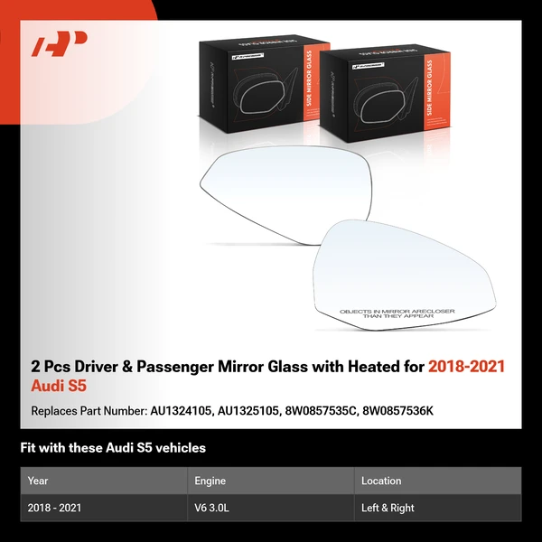 2 Pcs Driver & Passenger Mirror Glass with Heated for 2018-2021 Audi S5