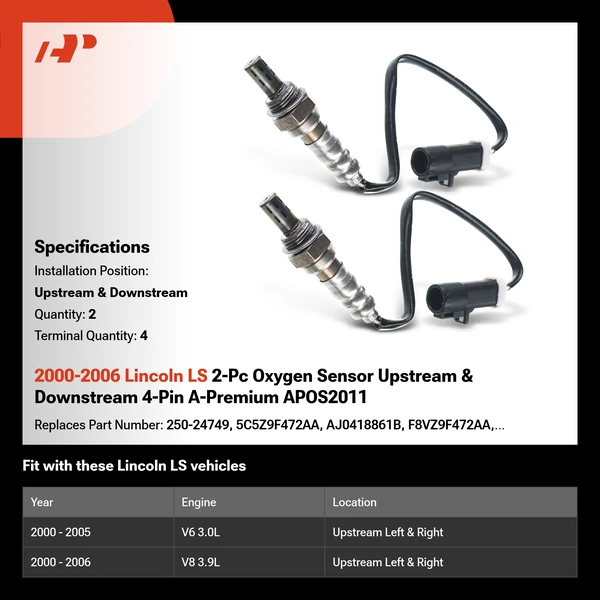 2000-2006 Lincoln LS 2-Pc Oxygen Sensor Upstream & Downstream 4-Pin A-Premium APOS2011