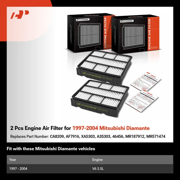 2 Pcs Engine Air Filter for 1997-2004 Mitsubishi Diamante