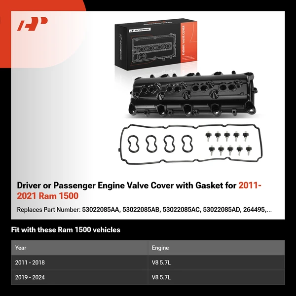 Driver or Passenger Engine Valve Cover with Gasket for 2011-2021 Ram 1500
