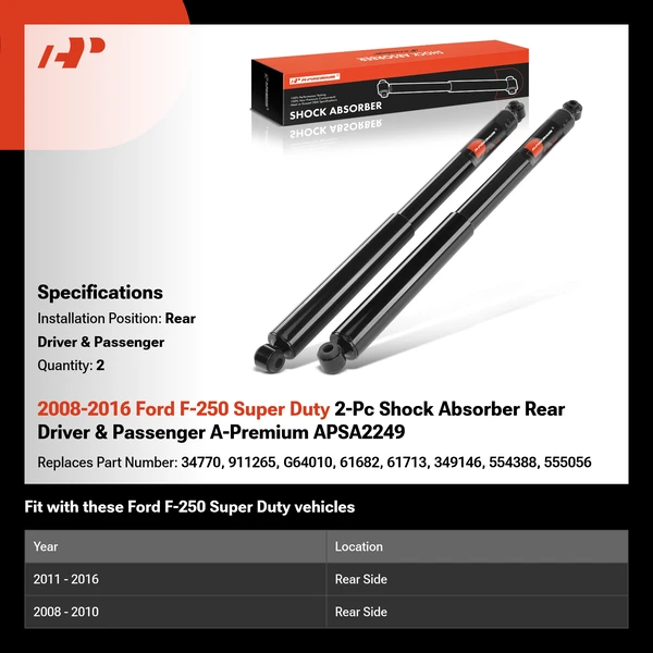 2008-2016 Ford F-250 Super Duty 2-Pc Shock Absorber Rear Driver & Passenger A-Premium APSA2249