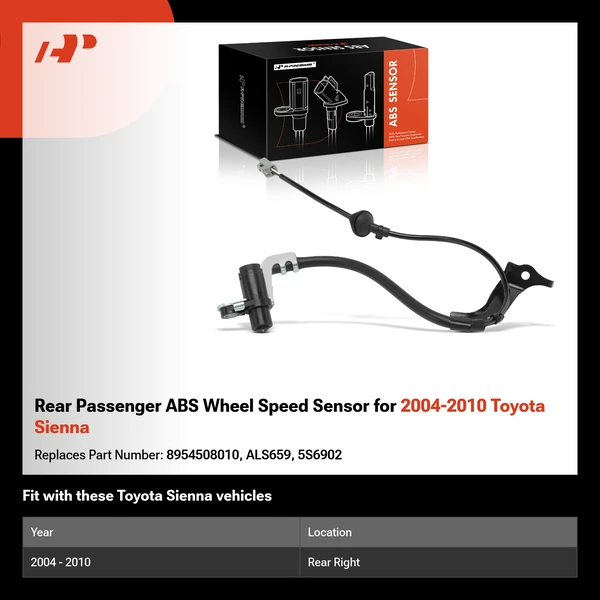 Rear Passenger ABS Wheel Speed Sensor for 2004-2010 Toyota Sienna