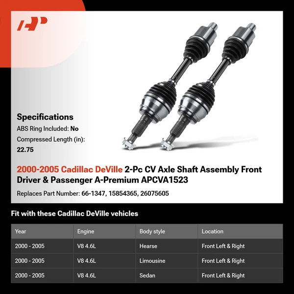 2000-2005 Cadillac DeVille 2-Pc CV Axle Shaft Assembly Front Driver & Passenger A-Premium APCVA1523