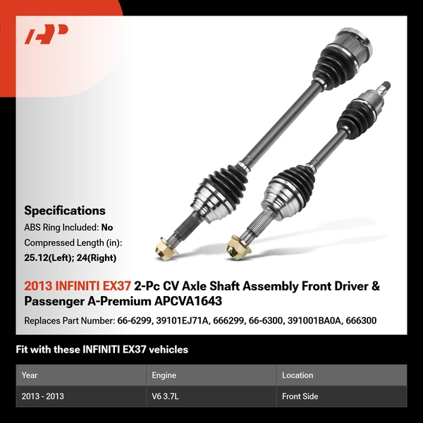 2013 INFINITI EX37 2-Pc CV Axle Shaft Assembly Front Driver & Passenger A-Premium APCVA1643