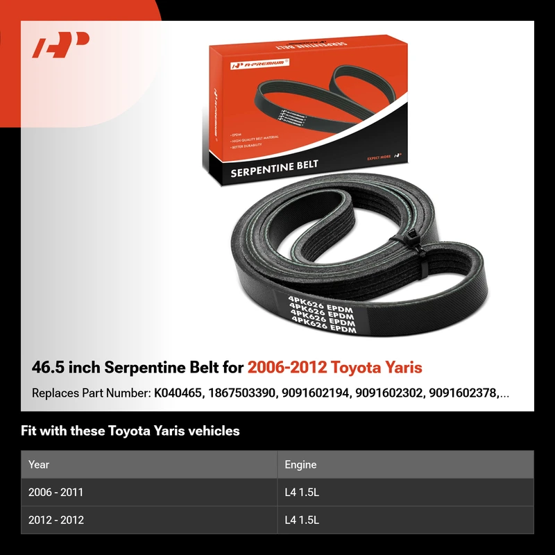 46.5 inch Serpentine Belt for 2006-2012 Toyota Yaris