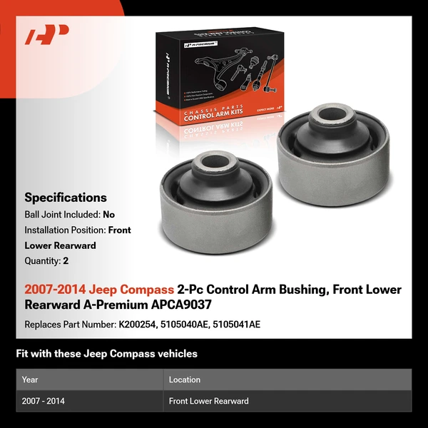 2007-2014 Jeep Compass 2-Pc Control Arm Bushing, Front Lower Rearward A-Premium APCA9037
