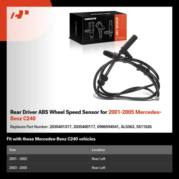 Rear Driver ABS Wheel Speed Sensor for 2001-2005 Mercedes-Benz C240