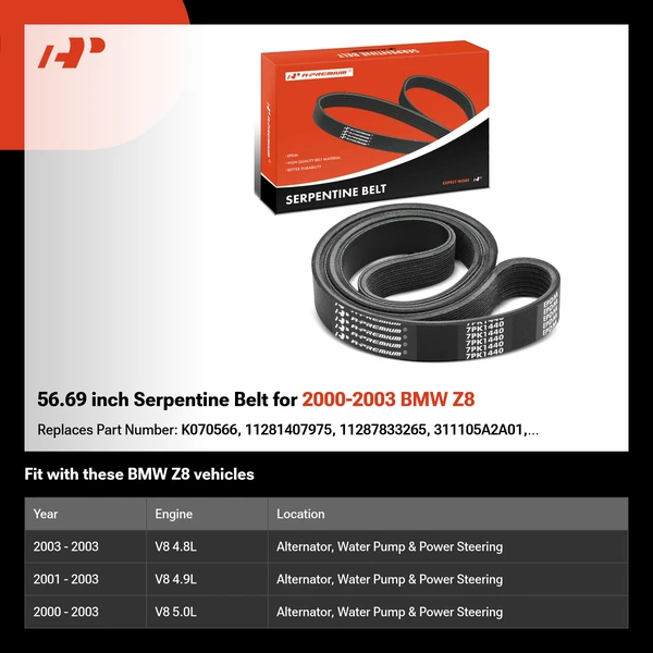 56.69 inch Serpentine Belt for 2000-2003 BMW Z8