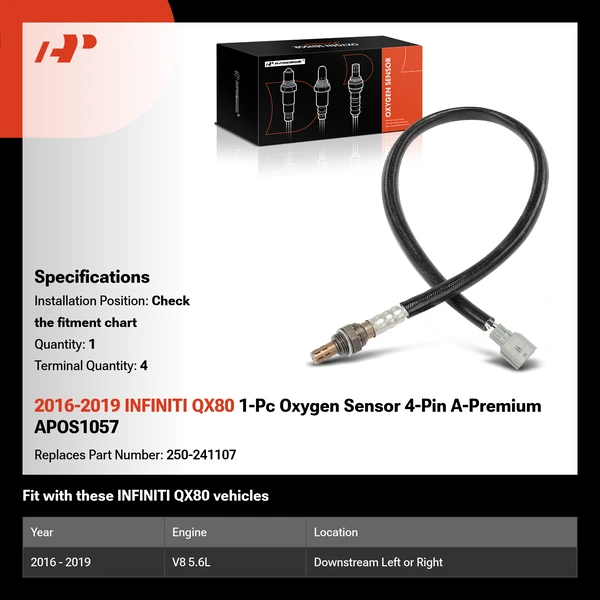 2016-2019 INFINITI QX80 1-Pc Oxygen Sensor 4-Pin A-Premium APOS1057