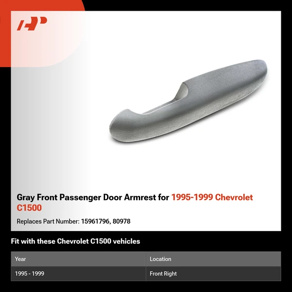 Gray Front Passenger Door Armrest for 1995-1999 Chevrolet C1500