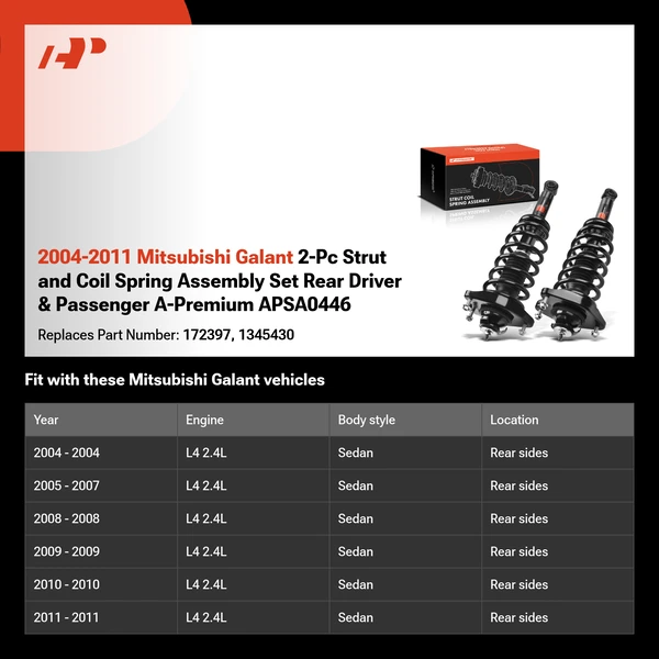 2004-2011 Mitsubishi Galant 2-Pc Strut and Coil Spring Assembly Set Rear Driver & Passenger A-Premium APSA0446