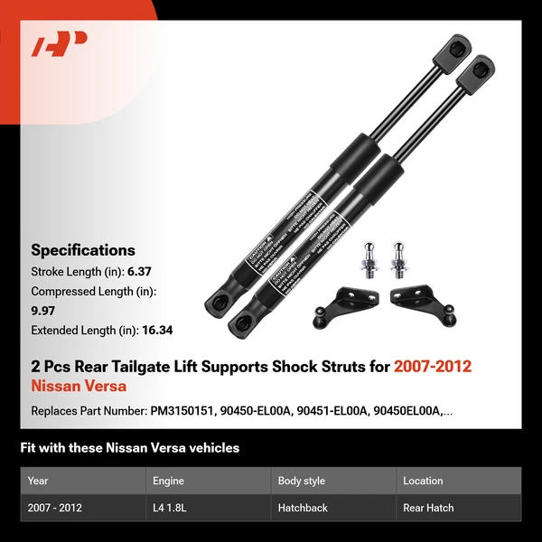2 Pcs Rear Tailgate Lift Supports Shock Struts for 2007-2012 Nissan Versa