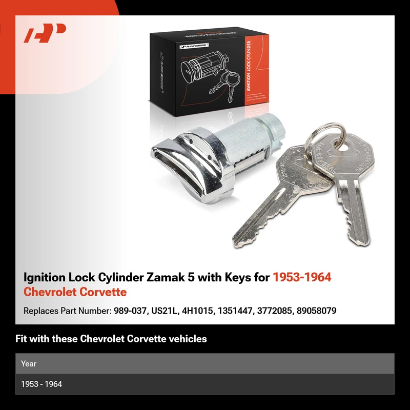 Ignition Lock Cylinder Zamak 5 with Keys for 1953-1964 Chevrolet Corvette