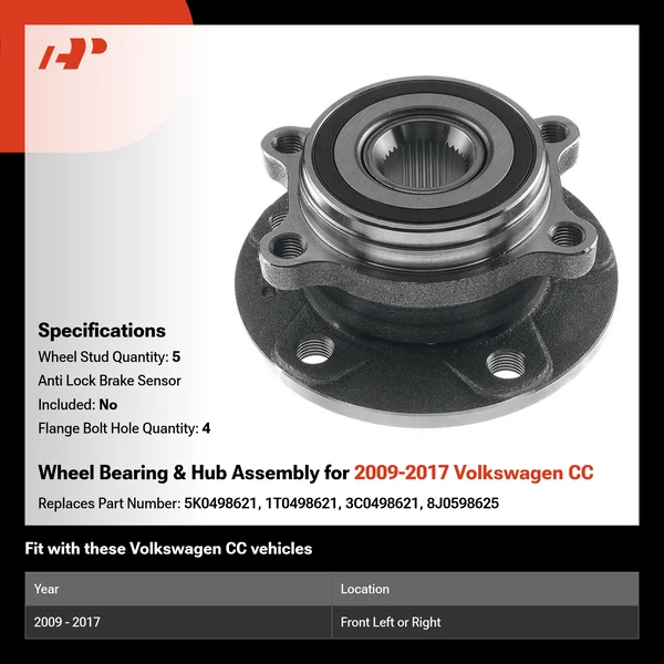 Wheel Bearing & Hub Assembly for 2009-2017 Volkswagen CC