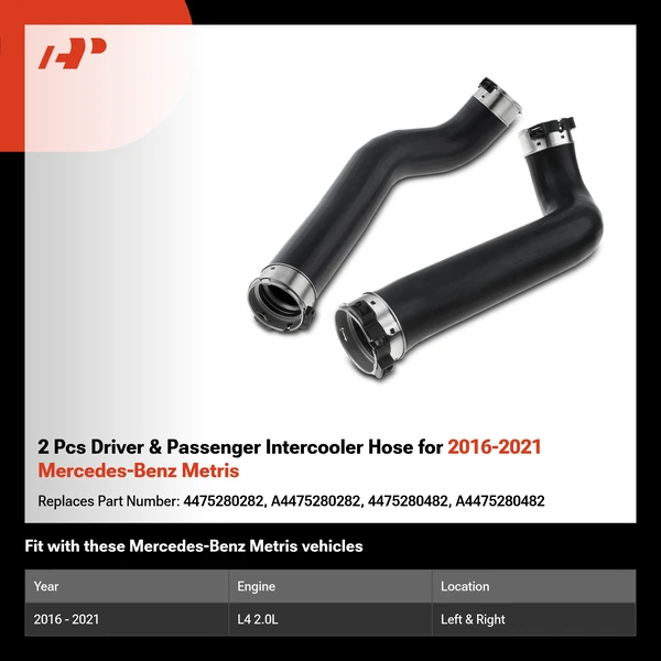 2 Pcs Driver & Passenger Intercooler Hose for 2016-2021 Mercedes-Benz Metris