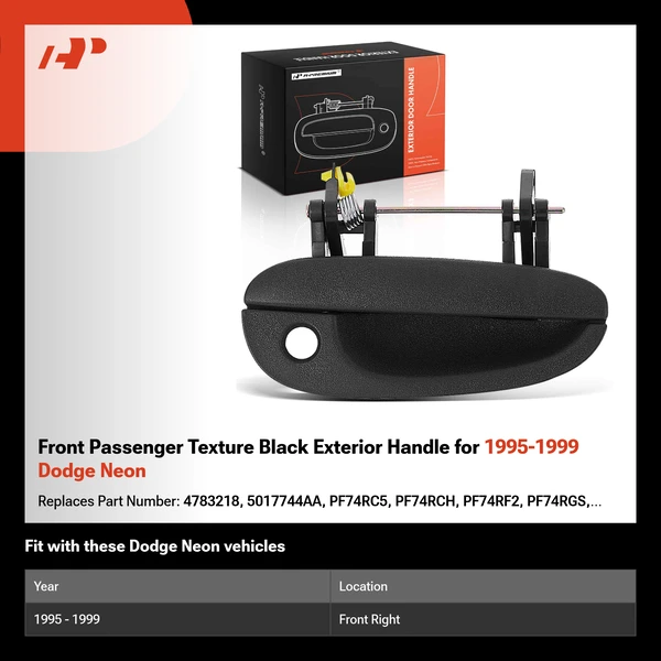 Front Passenger Texture Black Exterior Handle for 1995-1999 Dodge Neon