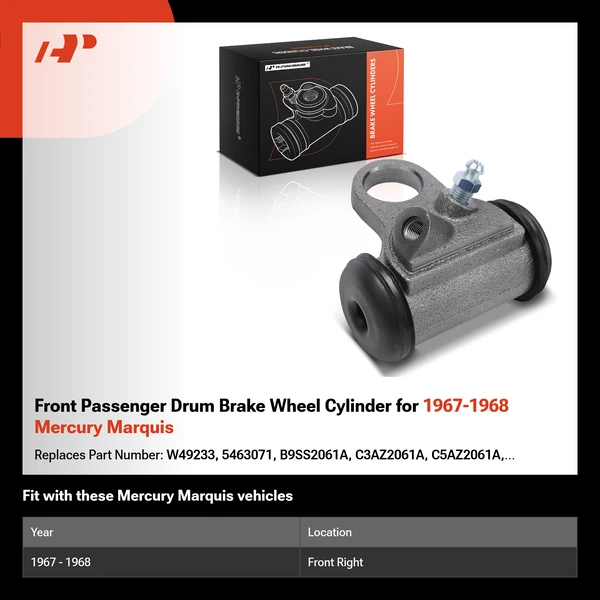 Front Passenger Drum Brake Wheel Cylinder for 1967-1968 Mercury Marquis