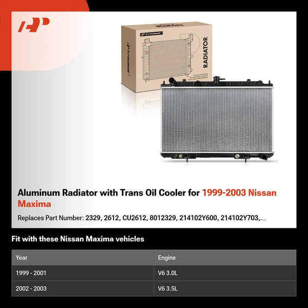 Aluminum Radiator with Trans Oil Cooler for 1999-2003 Nissan Maxima