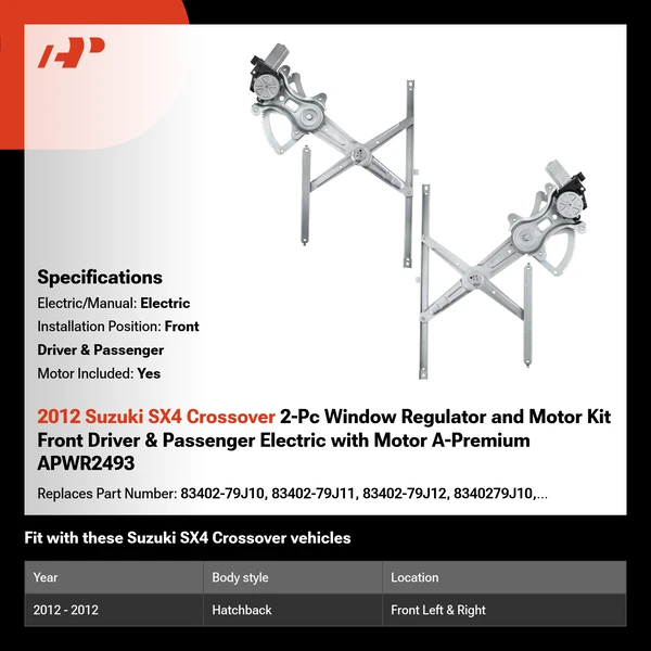 2012 Suzuki SX4 Crossover 2-Pc Window Regulator and Motor Kit Front Driver & Passenger Electric with Motor A-Premium APWR2493