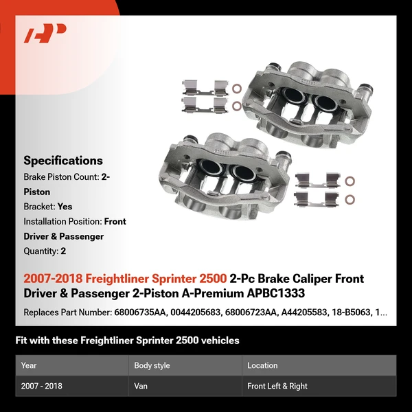 2007-2018 Freightliner Sprinter 2500 2-Pc Brake Caliper Front Driver & Passenger 2-Piston A-Premium APBC1333