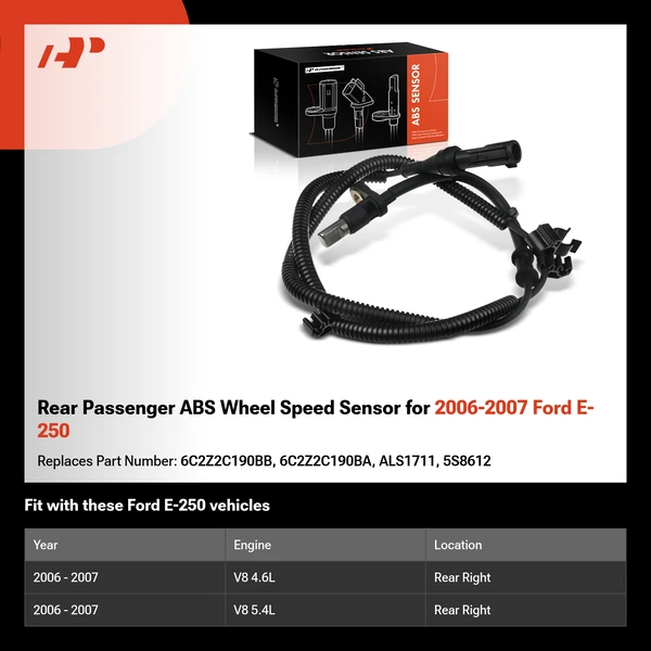 Rear Passenger ABS Wheel Speed Sensor for 2006-2007 Ford E-250