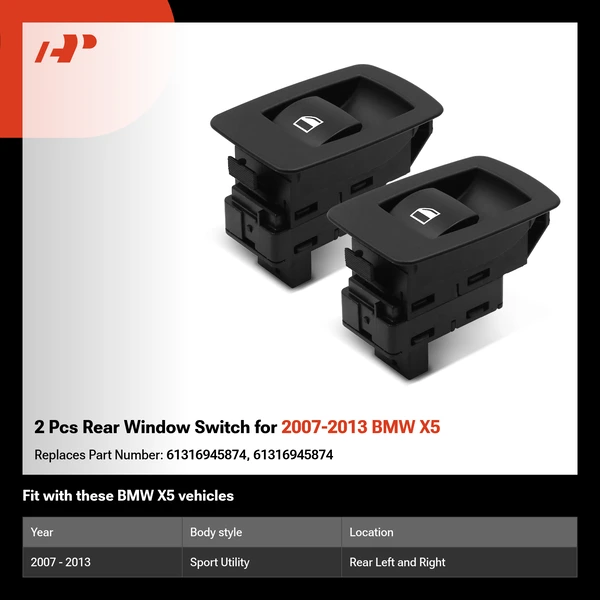 2 Pcs Rear Window Switch for 2007-2013 BMW X5