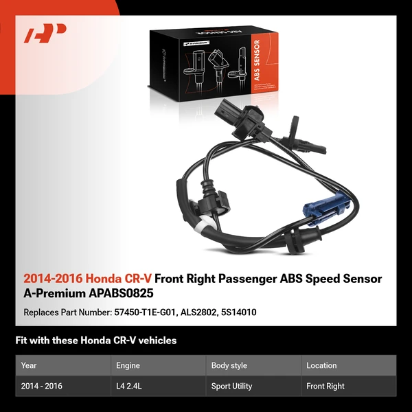 2014-2016 Honda CR-V Front Right Passenger ABS Speed Sensor A-Premium APABS0825