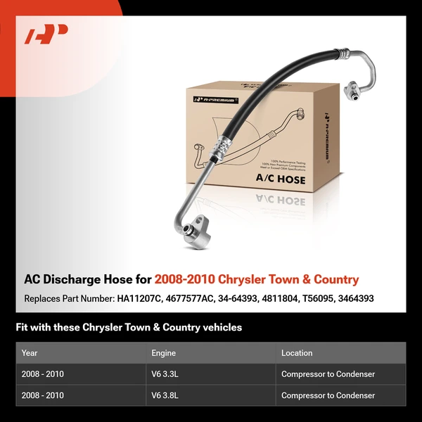 AC Discharge Hose for 2008-2010 Chrysler Town & Country