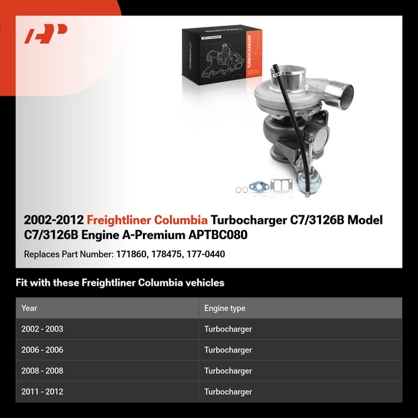 2002-2012 Freightliner Columbia Turbocharger C7/3126B Model C7/3126B Engine A-Premium APTBC080