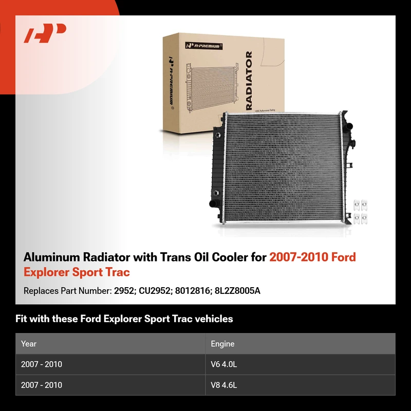 Aluminum Radiator with Trans Oil Cooler for 2007-2010 Ford Explorer Sport Trac
