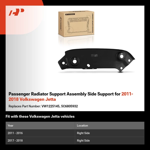 Passenger Radiator Support Assembly Side Support for 2011-2018 Volkswagen Jetta