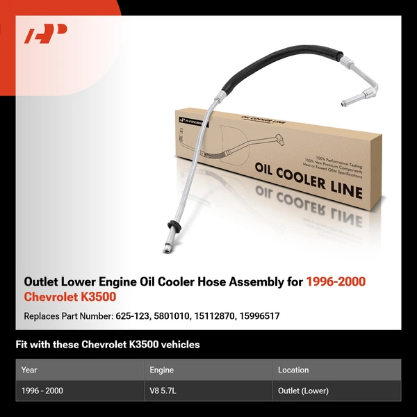 Outlet Lower Engine Oil Cooler Hose Assembly for 1996-2000 Chevrolet K3500