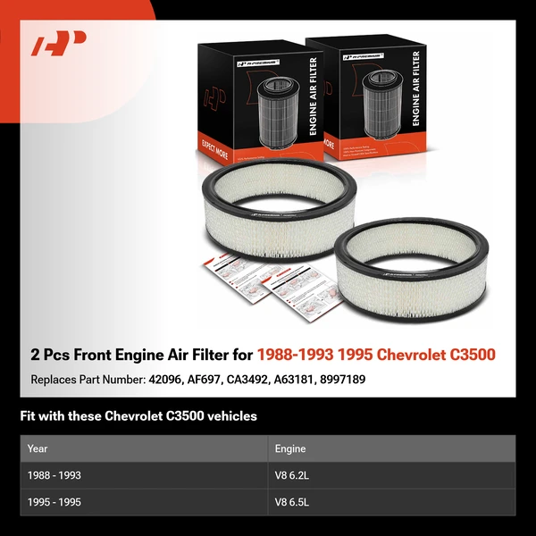 2 Pcs Front Engine Air Filter for 1988-1993 1995 Chevrolet C3500