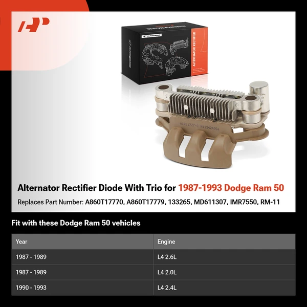 Alternator Rectifier Diode With Trio for 1987-1993 Dodge Ram 50