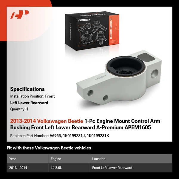 2013-2014 Volkswagen Beetle 1-Pc Engine Mount Control Arm Bushing Front Left Lower Rearward A-Premium APEM1605