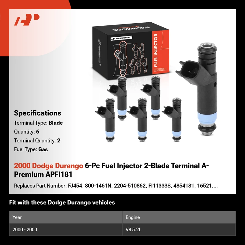 2000 Dodge Durango 6-Pc Fuel Injector 2-Blade Terminal A-Premium APFI181
