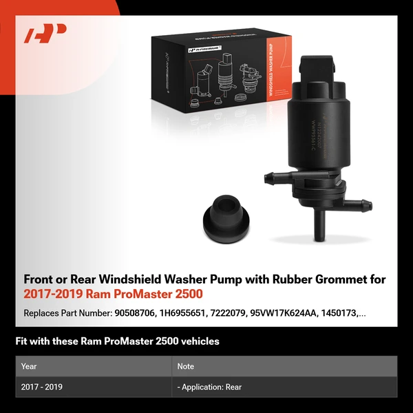 Front or Rear Windshield Washer Pump with Rubber Grommet for 2017-2019 Ram ProMaster 2500