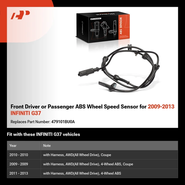 Front Driver or Passenger ABS Wheel Speed Sensor for 2009-2013 INFINITI G37