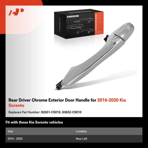 Rear Driver Chrome Exterior Door Handle for 2016-2020 Kia Sorento
